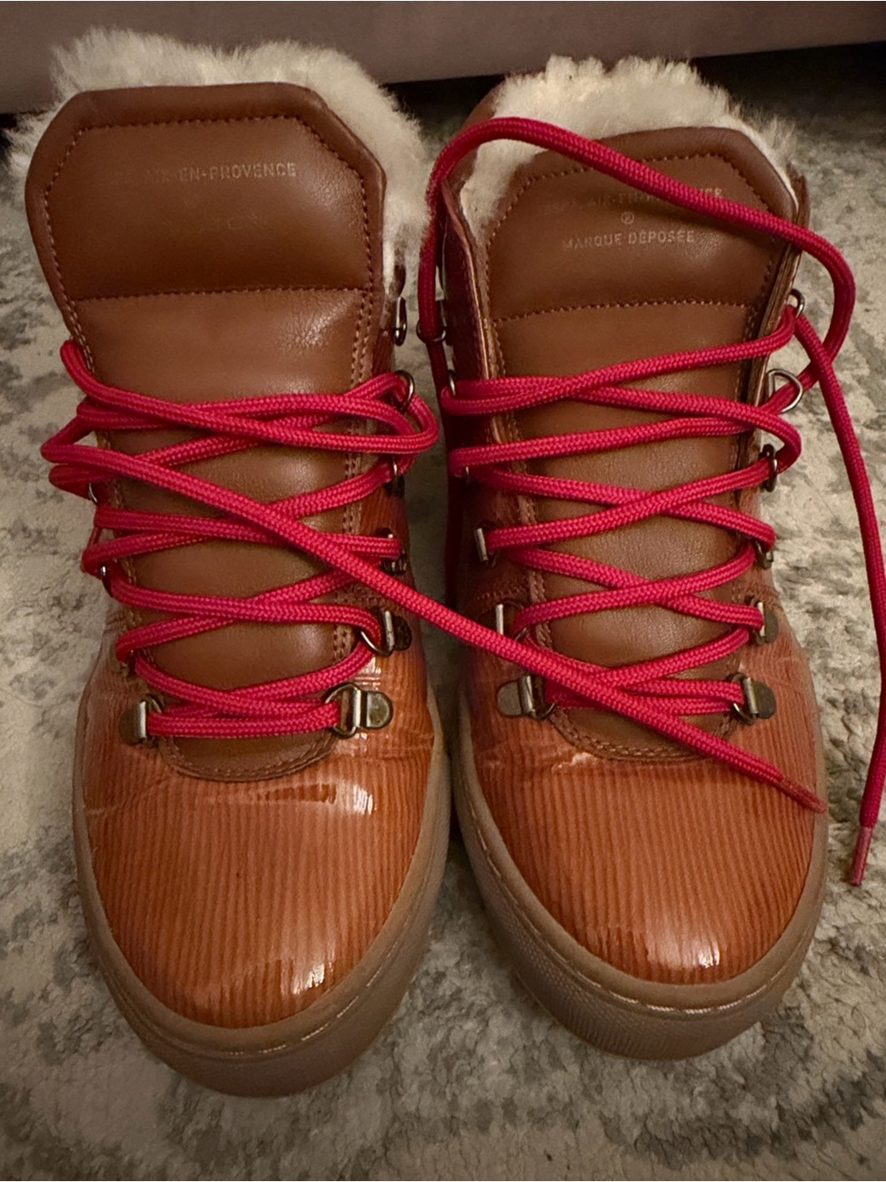 Women's Zespa Brown Shearling-Lined Winter Boots/Sneaker with Red Laces